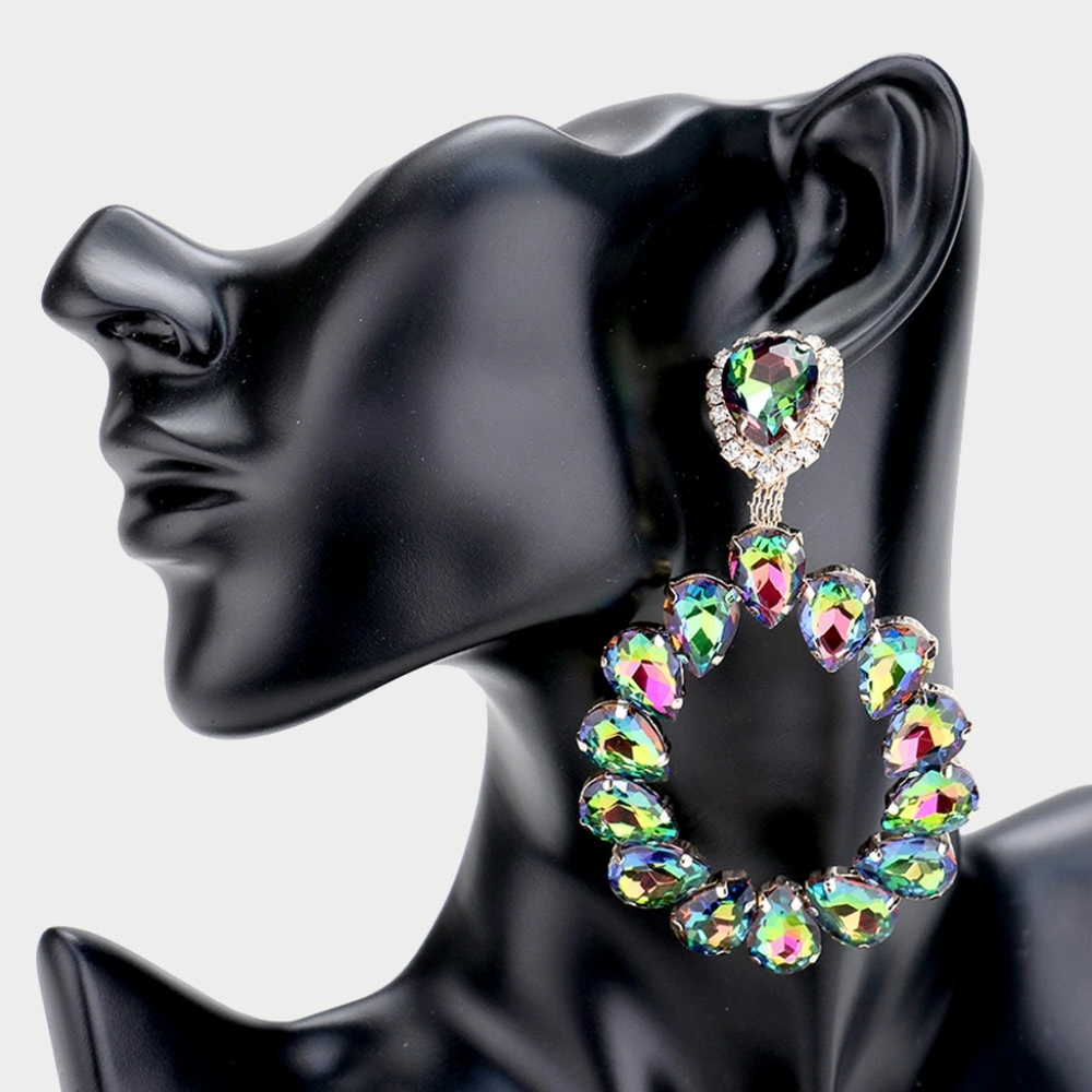 MultiColored Teardrop Crystal Dangle Earrings Fashion Statement Accessories